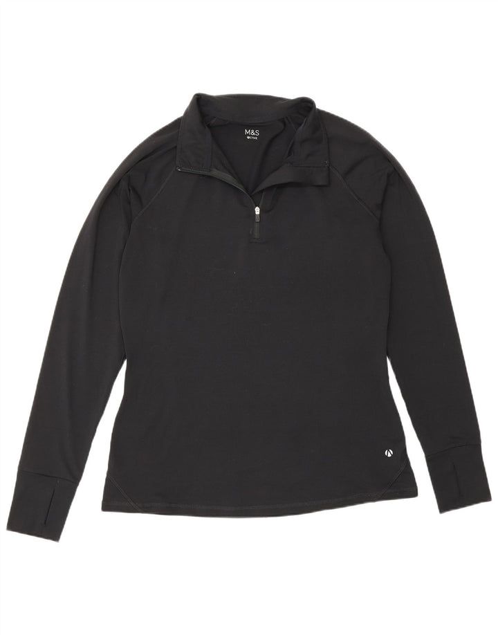 Marks & Spencer Womens Zip Neck Pullover Tracksuit Top UK 12 Medium Black