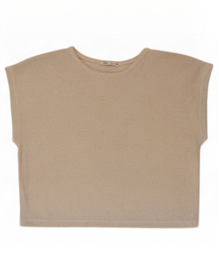 Zara Womens Blouse Top UK 16 Large Beige Polyester