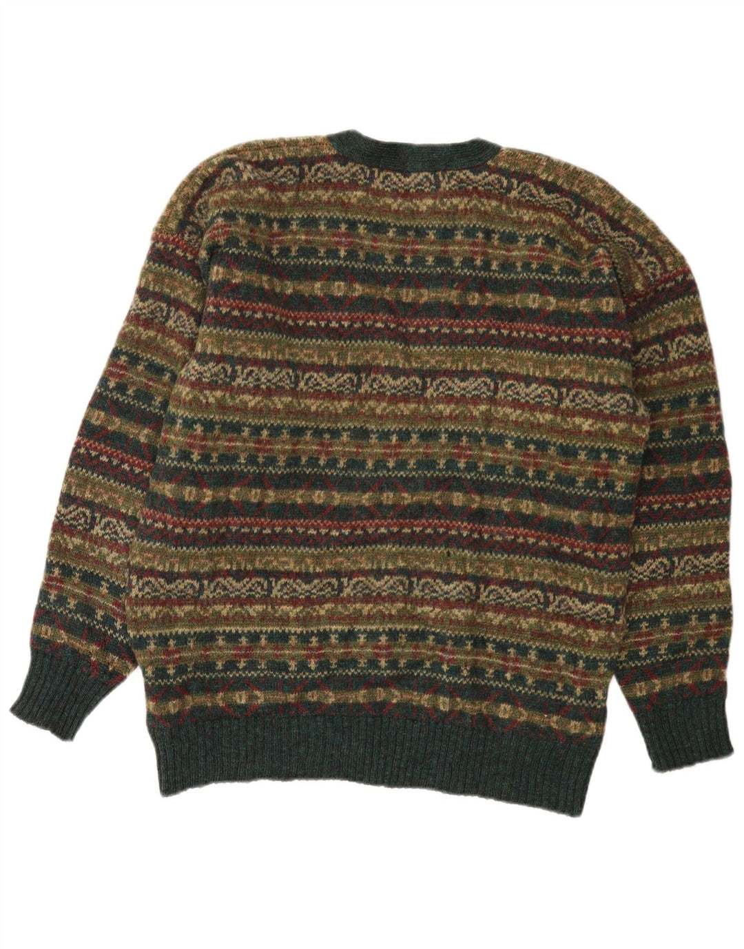 Vintage Mens Cardigan Sweater Medium Multicoloured Fair Isle Wool