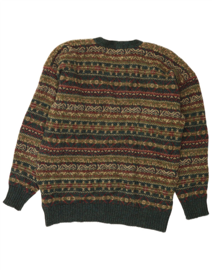 Vintage Mens Cardigan Sweater Medium Multicoloured Fair Isle Wool