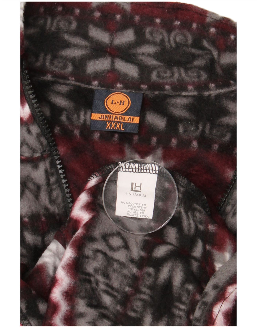 JINHAOLAI  Mens Fleece Jacket UK 46 3XL Grey Fair Isle Polyester