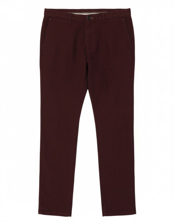 Zara Mens Slim Chino Trousers EU 44 Large W34 L32 Burgundy Cotton