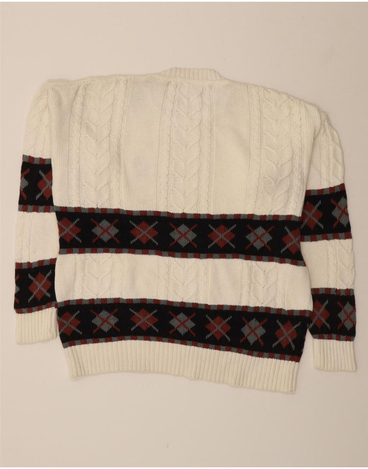 IZOD Mens Crew Neck Jumper Sweater Large White Fair Isle Cotton Vintage Izod and Second-Hand Izod from Messina Hembry 