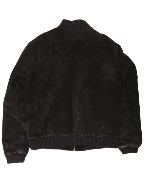 Vintage Mens Suede Bomber Jacket UK 42 XL Black Leather
