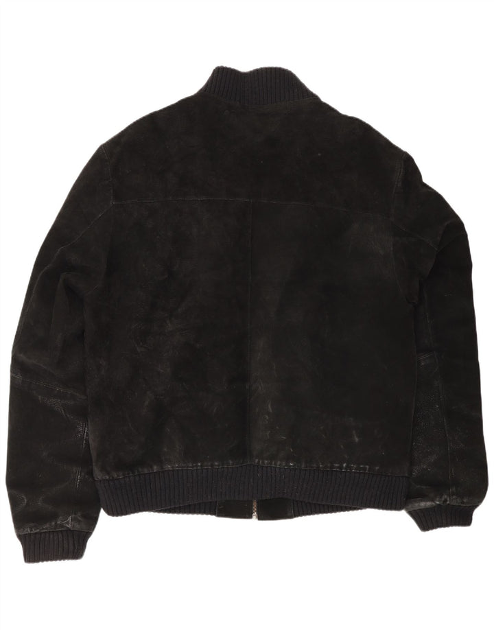 Vintage Mens Suede Bomber Jacket UK 42 XL Black Leather