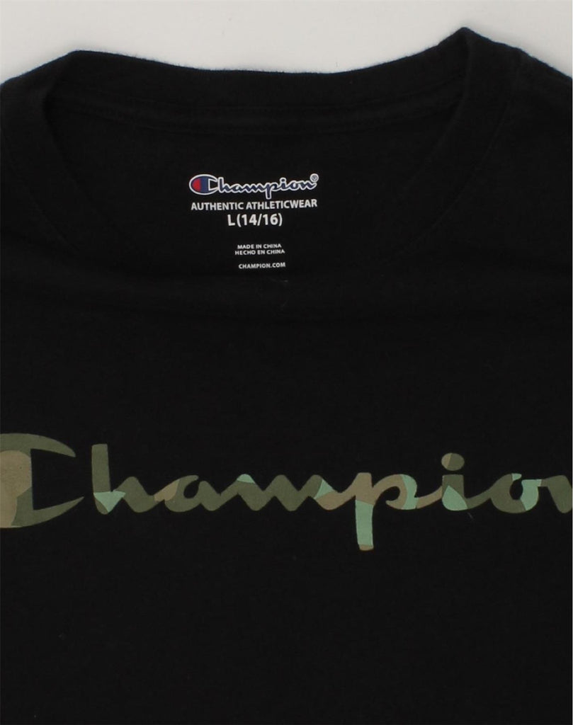 CHAMPION Boys Graphic T-Shirt Top 14-15 Years Large  Black Cotton | Vintage Champion | Thrift | Second-Hand Champion | Used Clothing | Messina Hembry 