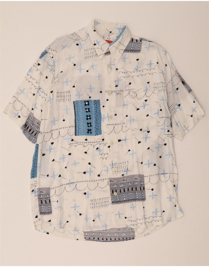 VINTAGE Mens Big & Tall Short Sleeve Shirt Medium White Patchwork Vintage Vintage and Second-Hand Vintage from Messina Hembry 