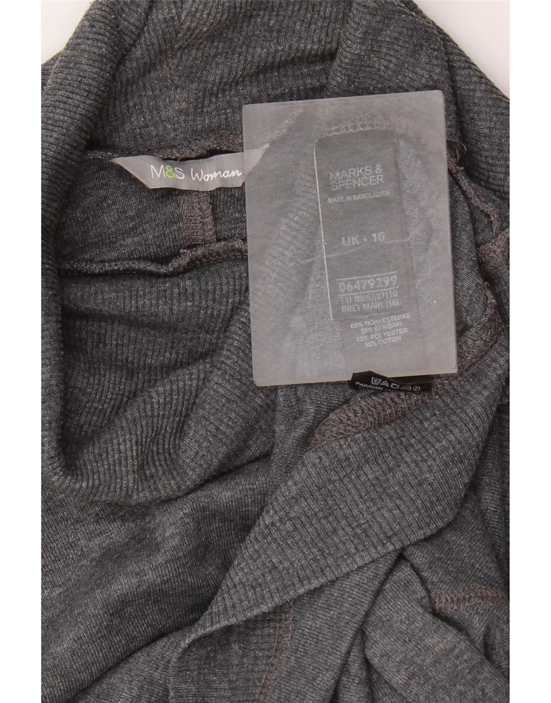 Marks & Spencer Womens Roll Neck Top Long Sleeve UK 16 Large Grey Polyester