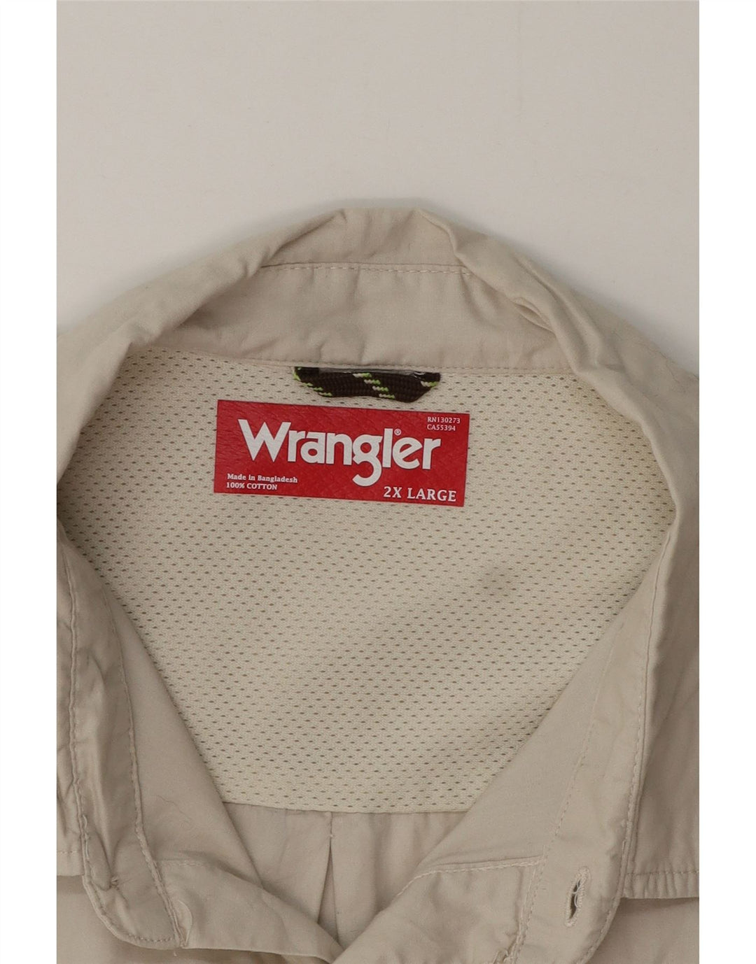 Wrangler Mens Short Sleeve Shirt 2XL Beige Cotton