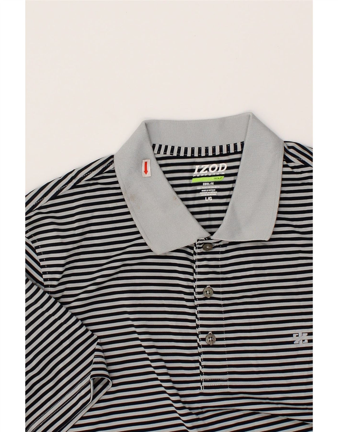 IZOD Mens Golf Polo Shirt Large Navy Blue Striped Polyester Vintage Izod and Second-Hand Izod from Messina Hembry 