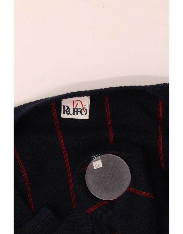 RUFF0 Mens Cardigan Sweater IT 50 Medium Navy Blue Striped