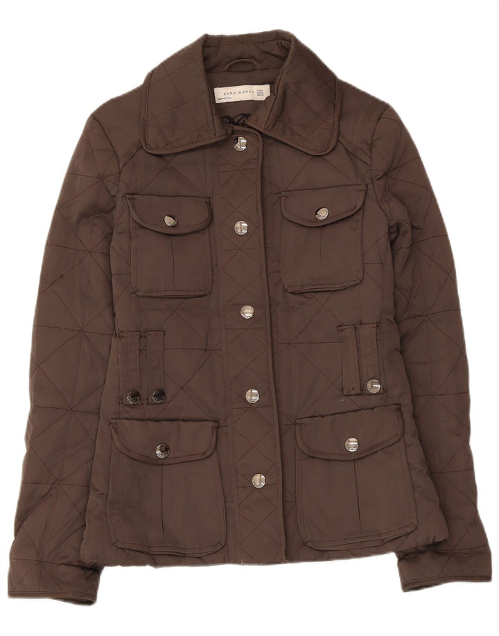 Zara Womens Quilted Jacket UK 12 Medium Brown Polyester