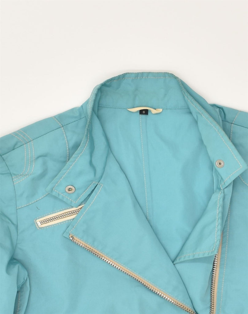 VINTAGE Womens Biker Jacket UK 10 Small Turquoise Polyamide | Vintage Vintage | Thrift | Second-Hand Vintage | Used Clothing | Messina Hembry 