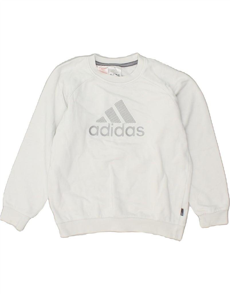 ADIDAS Boys Graphic Sweatshirt Jumper 11-12 Years Large White Cotton | Vintage Adidas | Thrift | Second-Hand Adidas | Used Clothing | Messina Hembry 