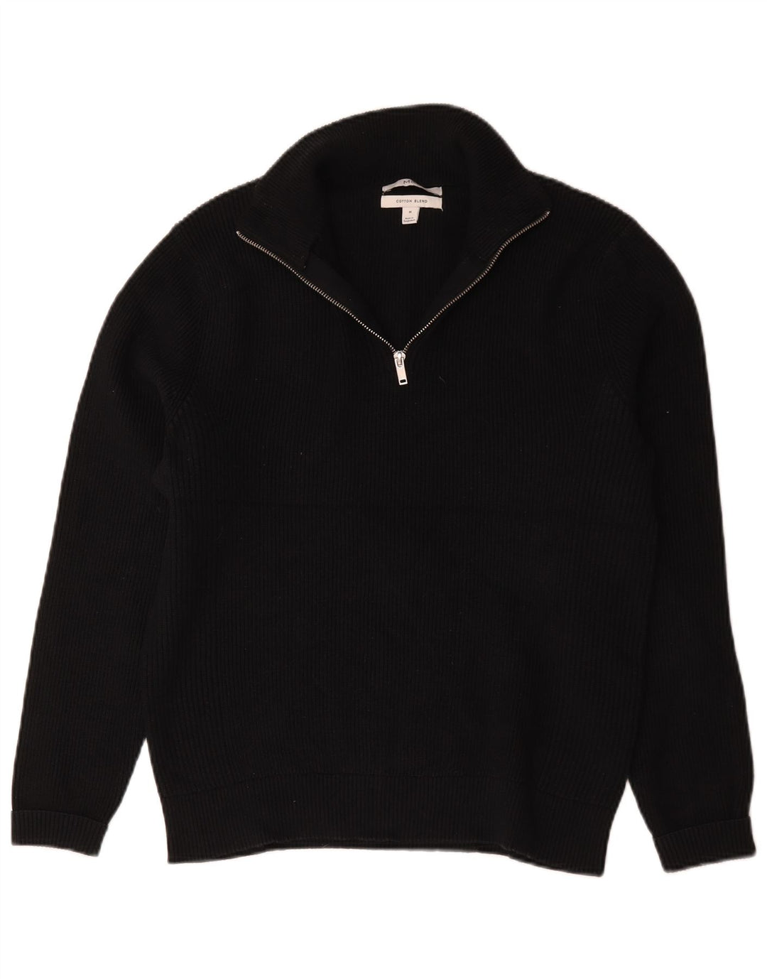 Marks & Spencer Mens Zip Neck Jumper Sweater Medium Navy Blue Cotton