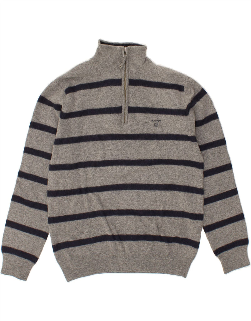 GANT Boys Zip Neck Jumper Sweater 10-11 Years Medium  Grey Striped Vintage Gant and Second-Hand Gant from Messina Hembry 