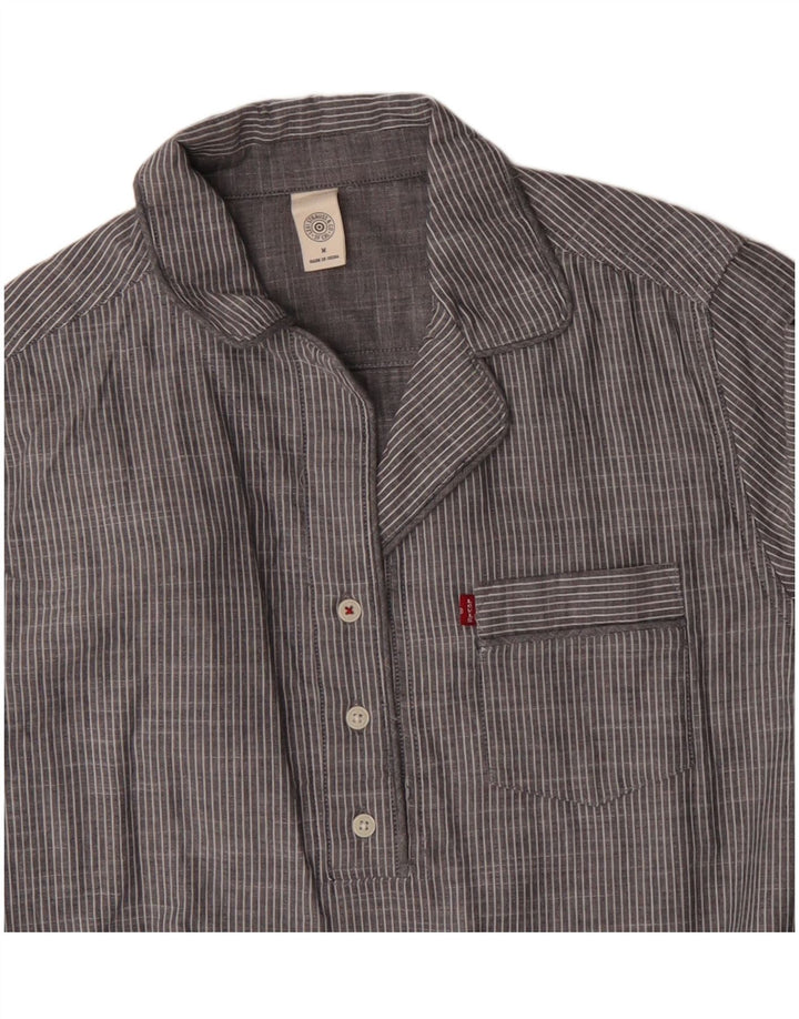 Levi's Womens Pullover Shirt Dress UK 14 Medium Grey Pinstripe Cotton