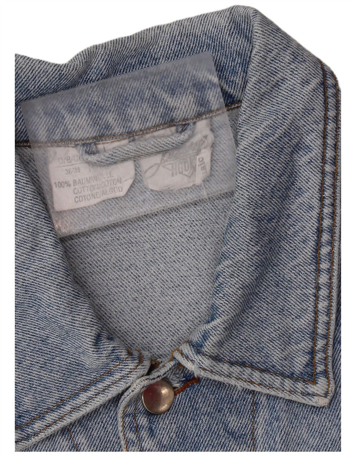 VINTAGE Mens Graphic Denim Jacket UK 36/38 Small Blue Cotton