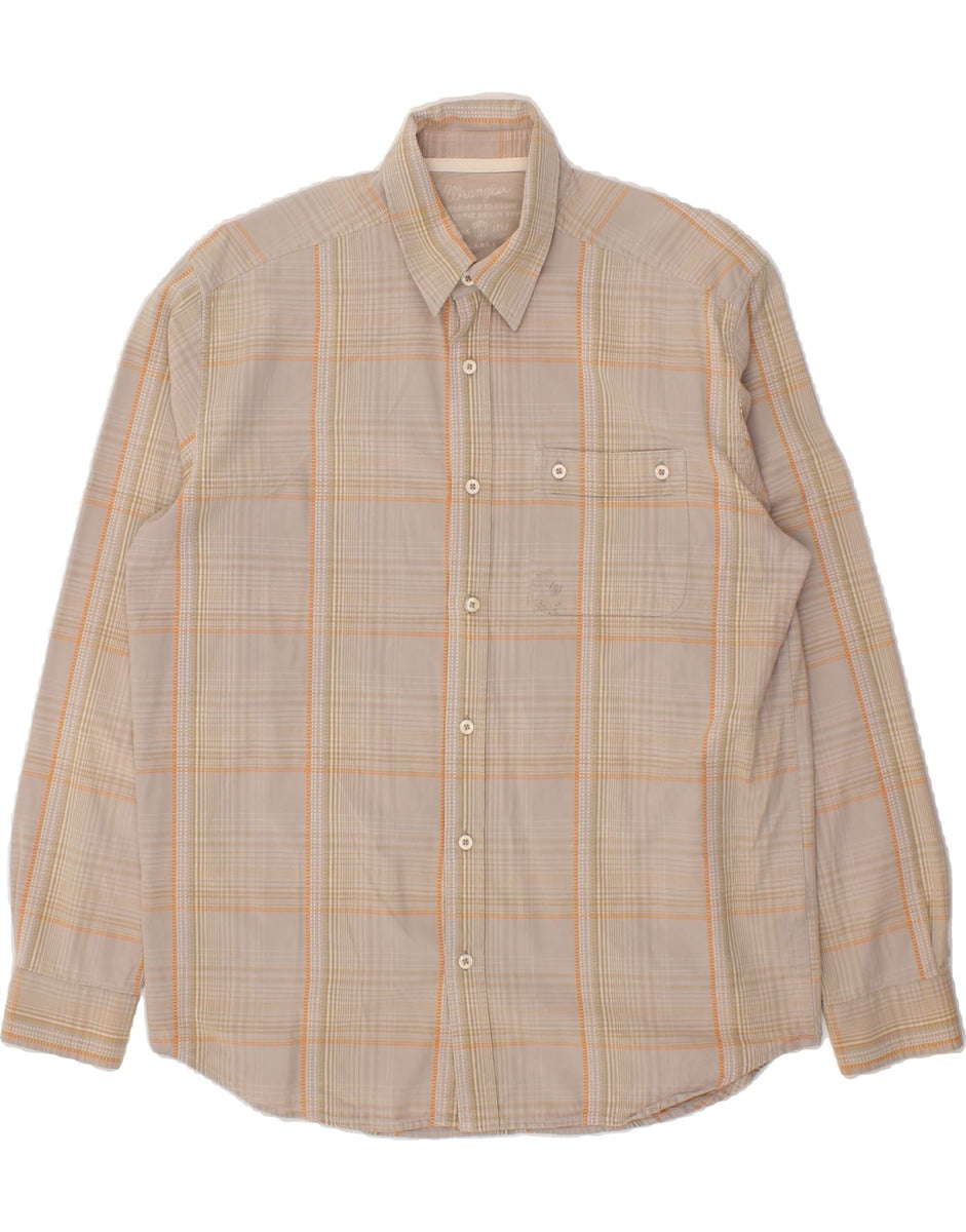 WRANGLER Mens Shirt Large Beige Check Cotton | Vintage & Second-Hand ...