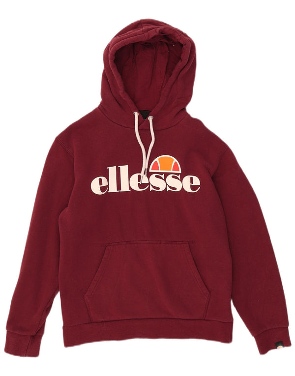 Ellesse Womens Graphic Hoodie Jumper UK 10 Small Burgundy Cotton