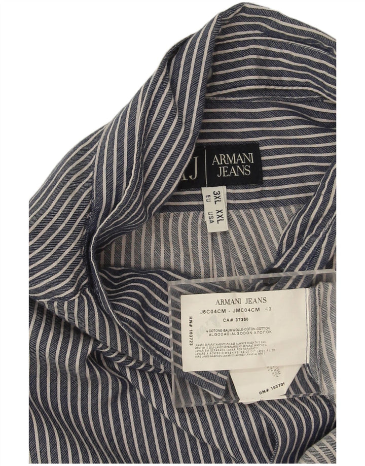 Armani Jeans Mens Shirt 3XL Navy Blue Pinstripe Cotton