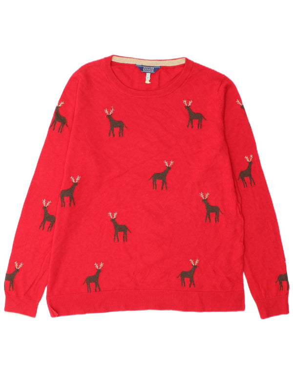 Joules Womens Crew Neck Jumper Sweater UK 14 Large Red Christmas