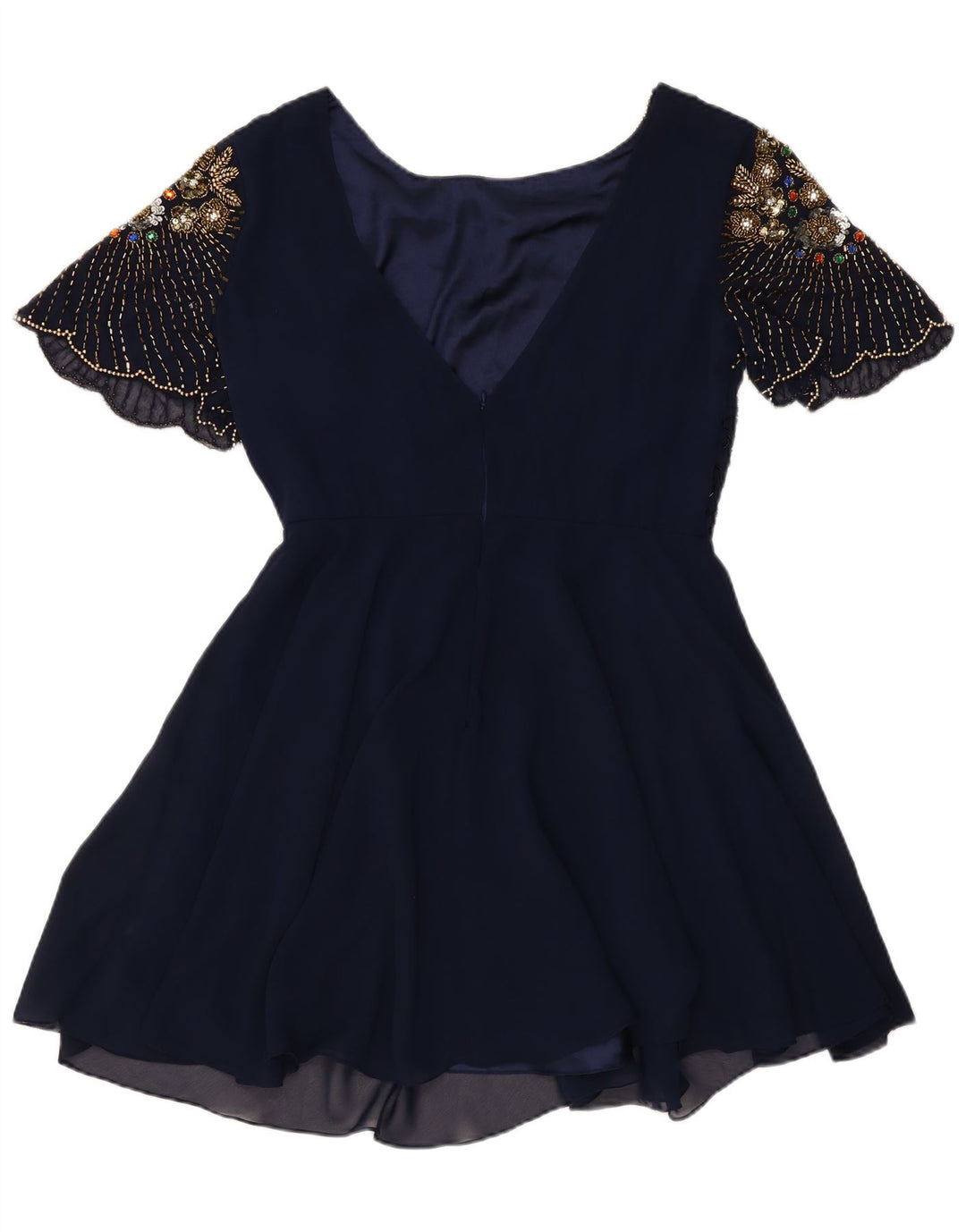 Vintage Womens A-Line Dress UK 14 Medium Navy Blue Polyester