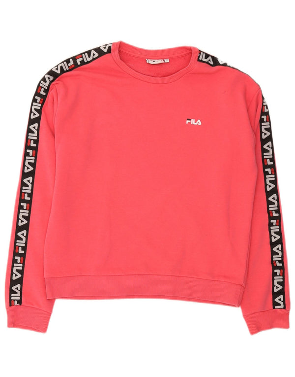 Fila Womens Graphic Sweatshirt Jumper UK 14 Medium Pink Colourblock Cotton