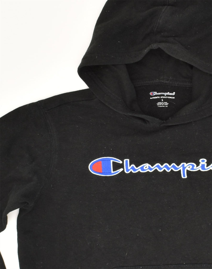 CHAMPION Boys Graphic Hoodie Jumper 12-13 Years Large Black Cotton | Vintage Champion | Thrift | Second-Hand Champion | Used Clothing | Messina Hembry 