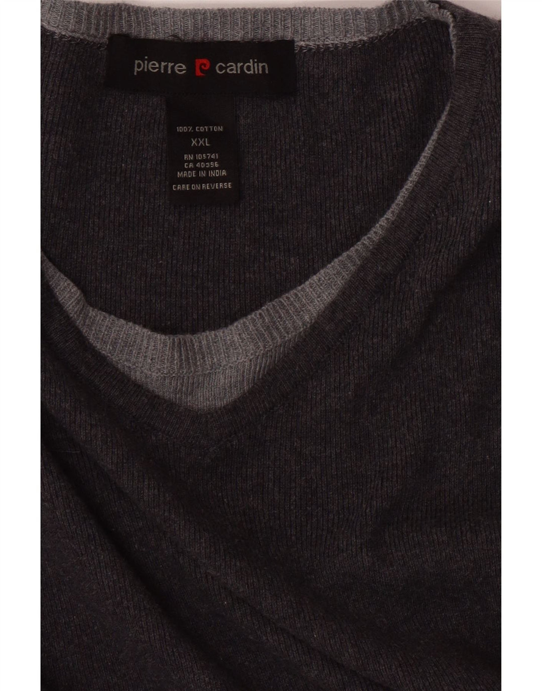 PIERRE CARDIN Mens V-Neck Jumper Sweater 2XL Grey Cotton Vintage Pierre Cardin and Second-Hand Pierre Cardin from Messina Hembry 
