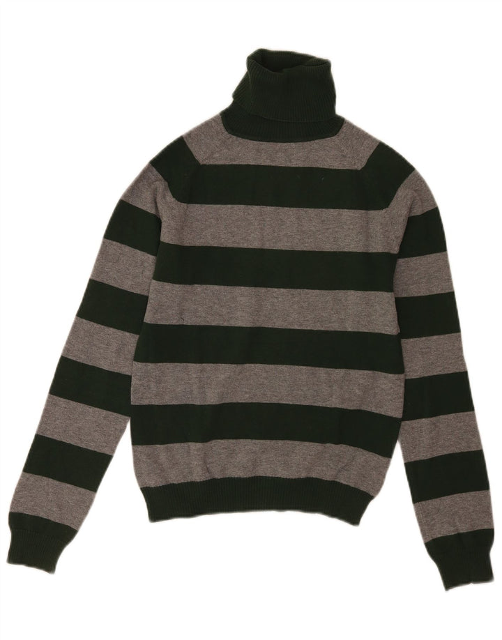 Zara Womens Roll Neck Jumper Sweater UK 12 Medium Grey Striped Cotton