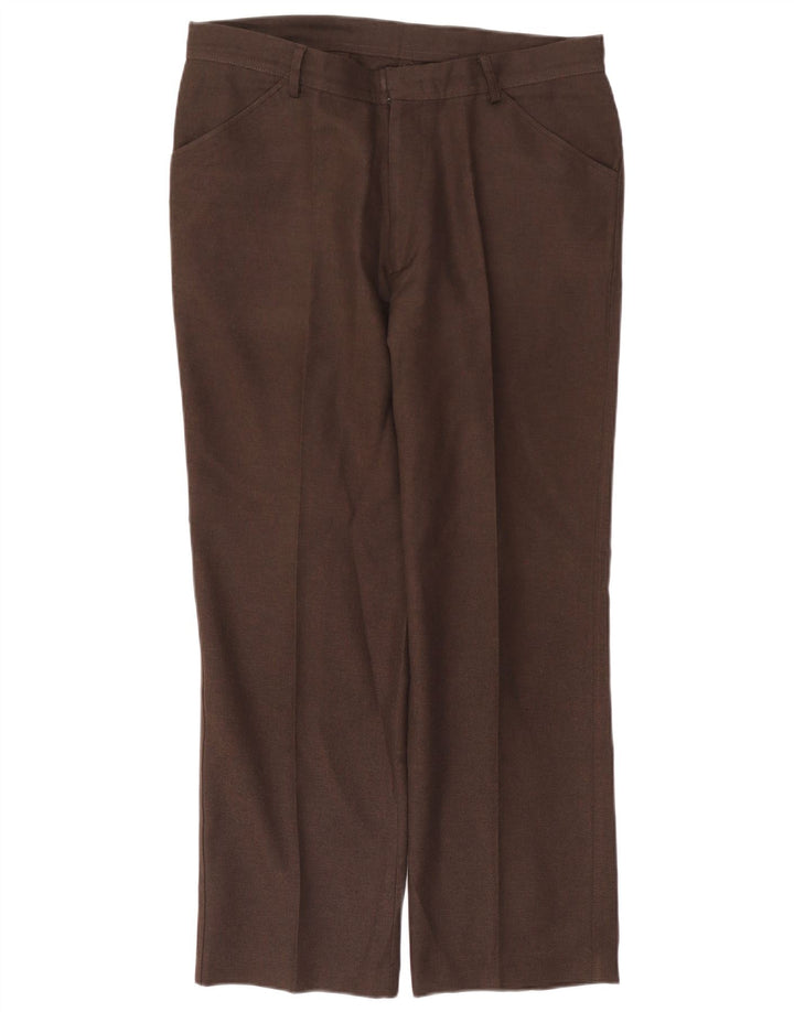 Farah Mens Straight Casual Trousers W36 L29 Brown Polyester