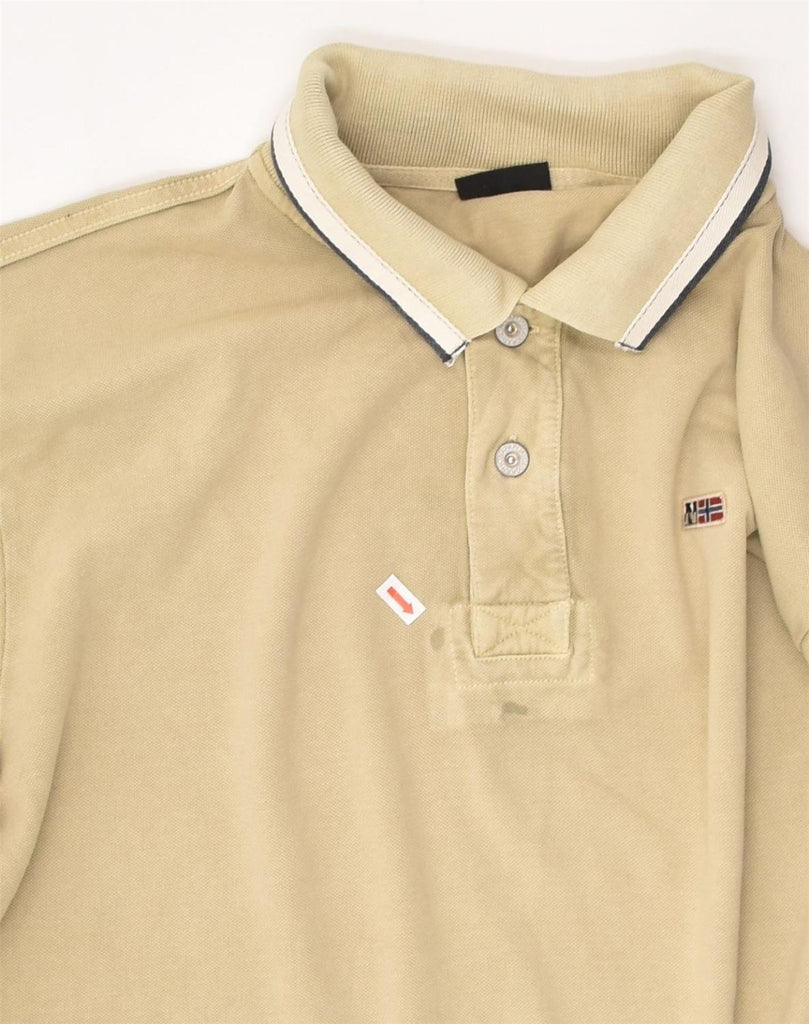 NAPAPIJRI Mens Polo Shirt 2XL Beige Cotton | Vintage Napapijri | Thrift | Second-Hand Napapijri | Used Clothing | Messina Hembry 