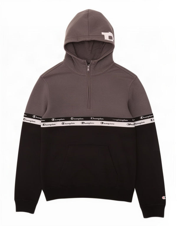 Champion Mens Zip Neck Graphic Hoodie Jumper XS Grey Colourblock