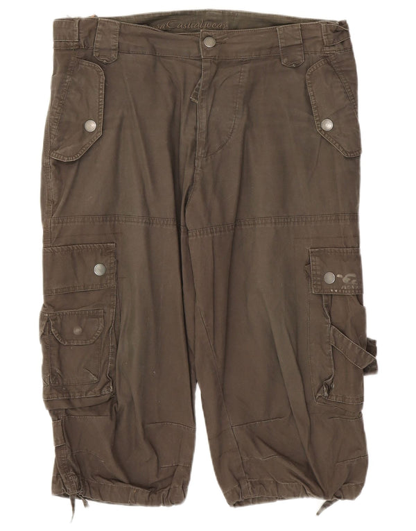 Zara Mens Cargo Shorts EU 42 Large W32 Khaki Cotton