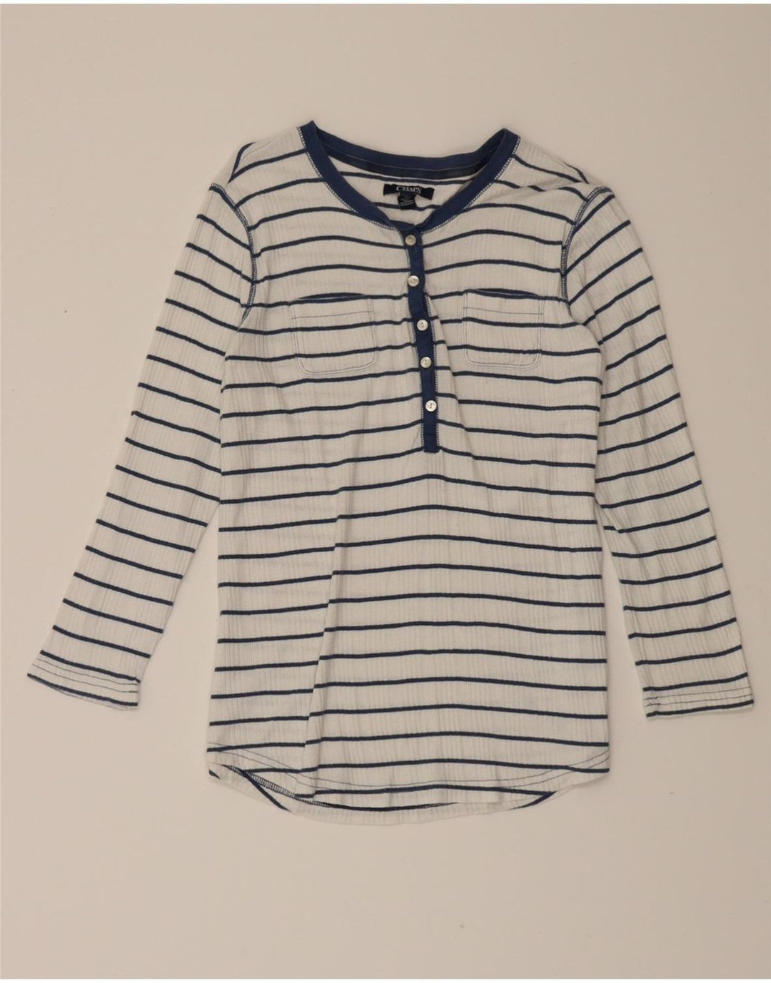 CHAPS Womens Top 3/4 Sleeve UK 12 Medium White Striped Cotton Vintage Chaps and Second-Hand Chaps from Messina Hembry 