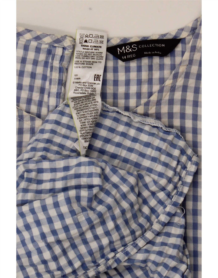 Marks & Spencer Womens Maxi Dress UK 14 Medium Blue Gingham Cotton