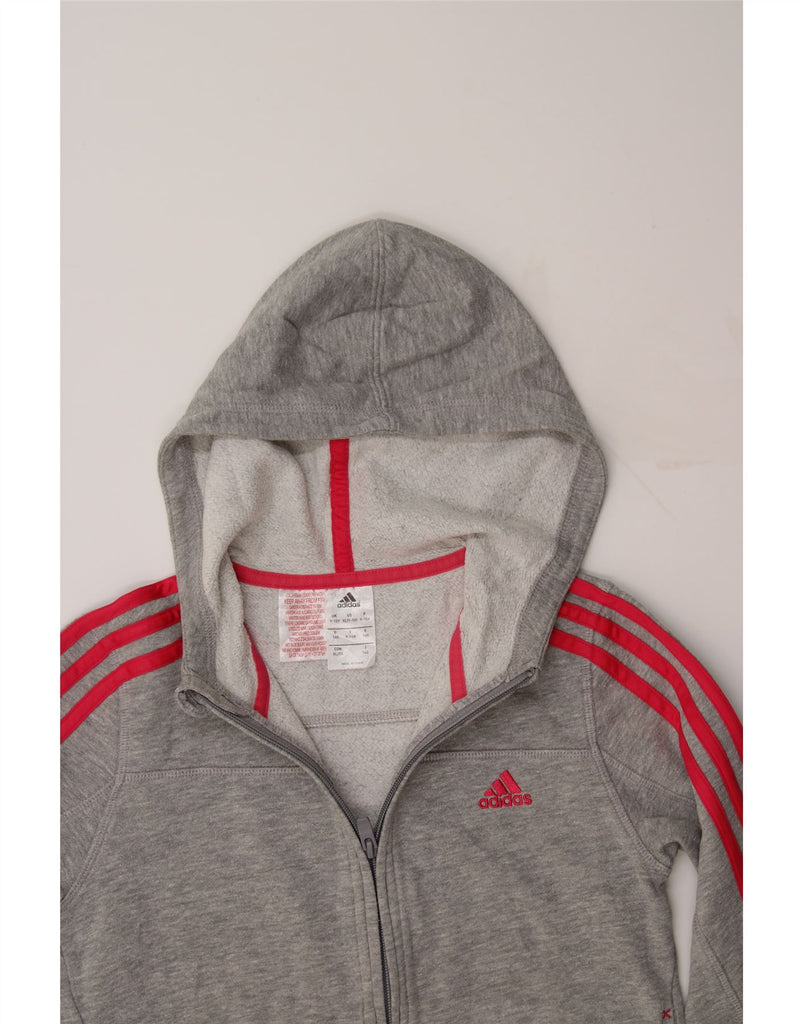 ADIDAS Girls Graphic Zip Hoodie Sweater 9-10 Years Grey Cotton Vintage Adidas and Second-Hand Adidas from Messina Hembry 