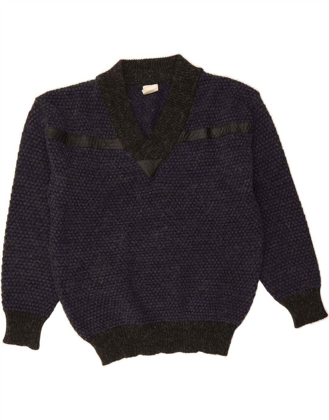 VINTAGE Mens V-Neck Jumper Sweater Medium Navy Blue Acrylic Vintage Vintage and Second-Hand Vintage from Messina Hembry 