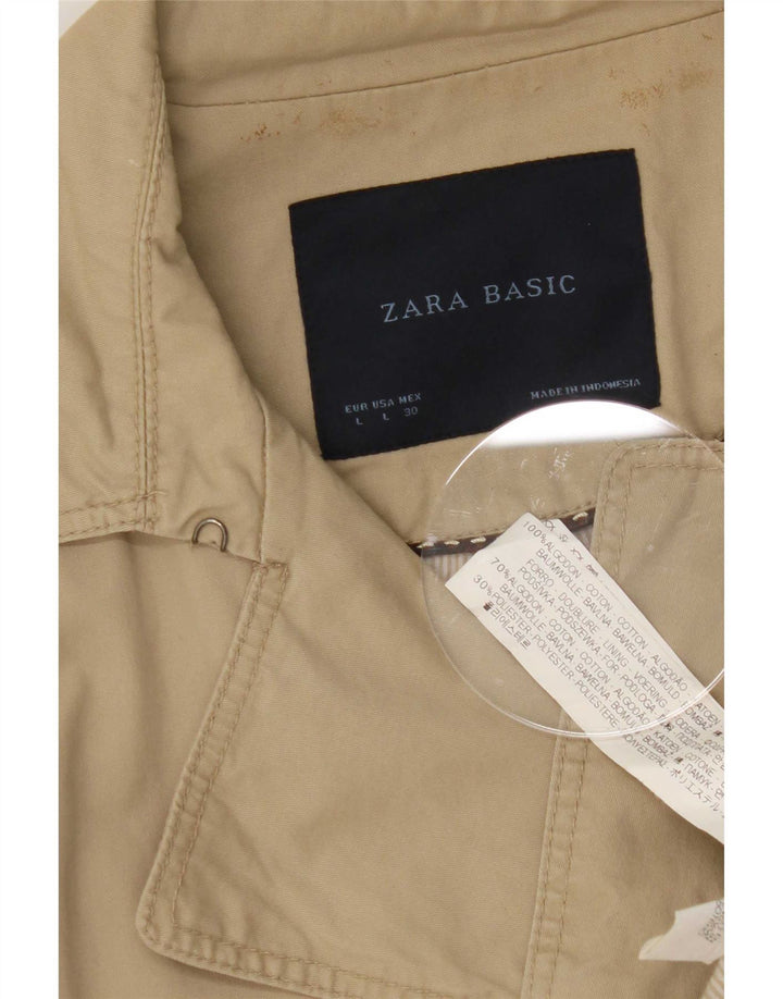 Zara Womens Trench Coat UK 16 Large Beige Cotton