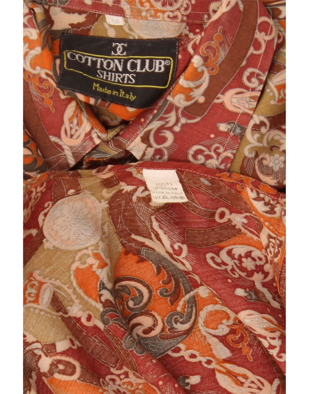 Cotton Club Mens Shirt Medium Brown Floral Viscose