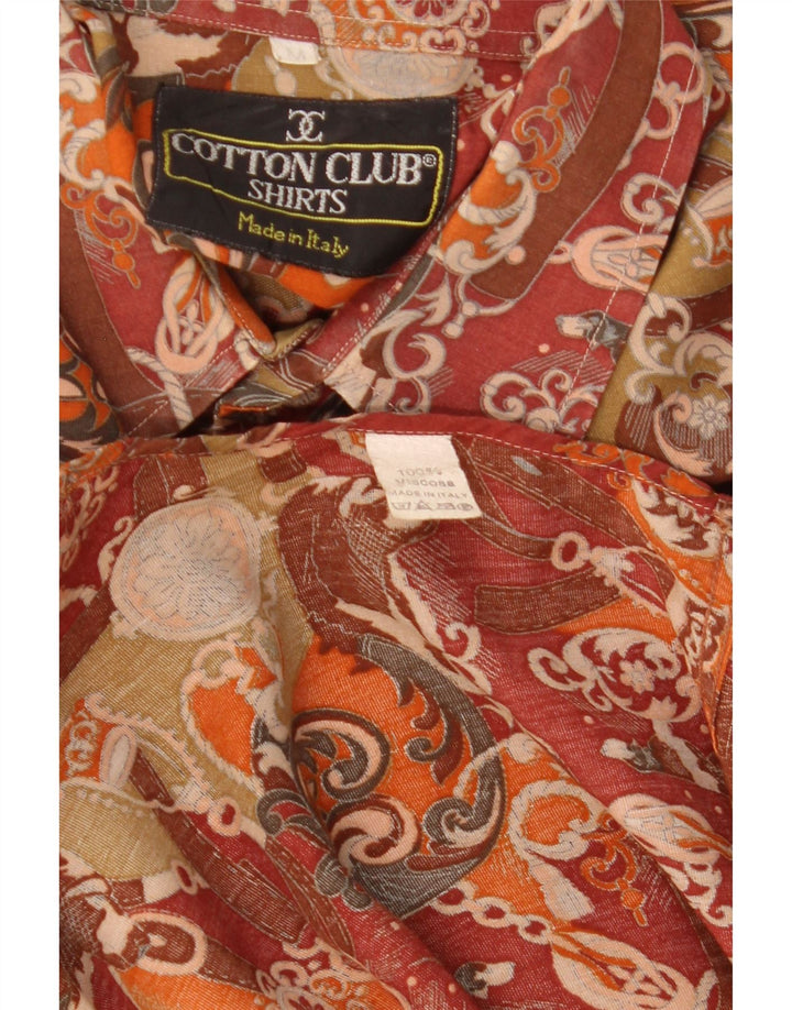 Cotton Club Mens Shirt Medium Brown Floral Viscose