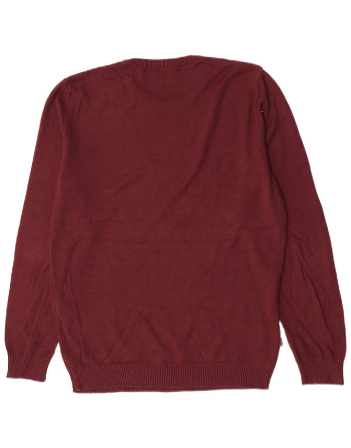 Pierre Cardin Mens Crew Neck Jumper Sweater Medium Burgundy Acrylic