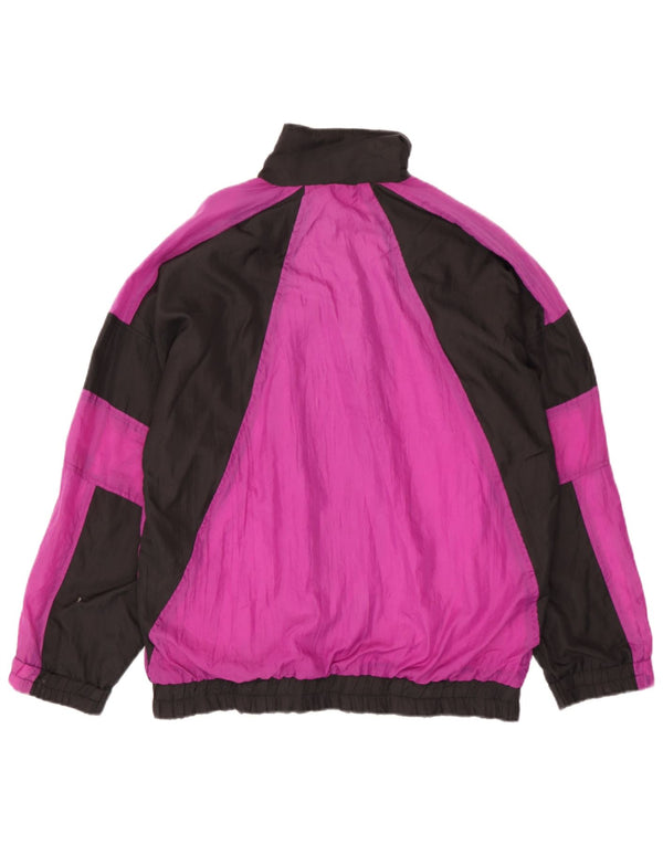Vintage Mens Tracksuit Top Jacket Large Black Colourblock Nylon