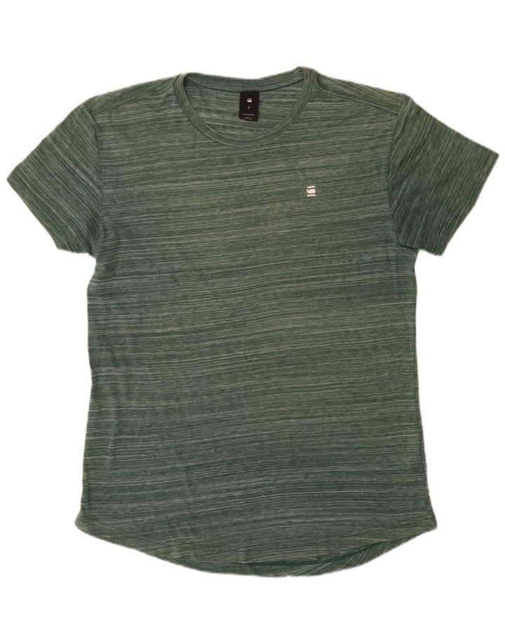 G-STAR Mens T-Shirt Top Medium Green Striped Polyester