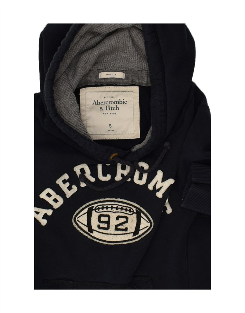 ABERCROMBIE & FITCH Mens Graphic Hoodie Jumper Small Black Cotton | Vintage Abercrombie & Fitch | Thrift | Second-Hand Abercrombie & Fitch | Used Clothing | Messina Hembry 