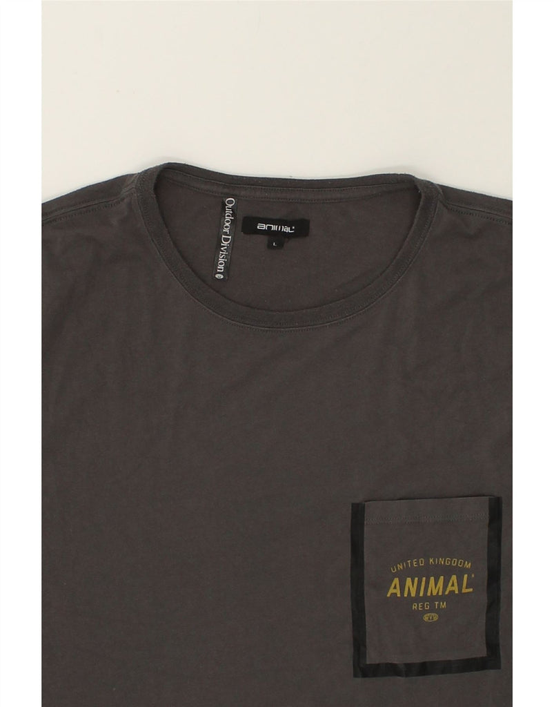 ANIMAL Mens T-Shirt Top Large Grey Polyester | Vintage Animal | Thrift | Second-Hand Animal | Used Clothing | Messina Hembry 