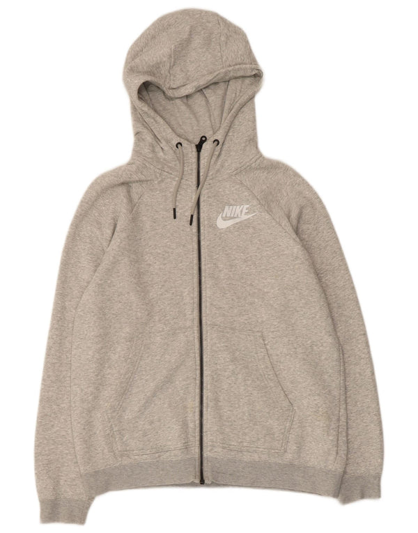 Nike Womens Zip Hoodie Sweater UK 14 Medium Grey Cotton