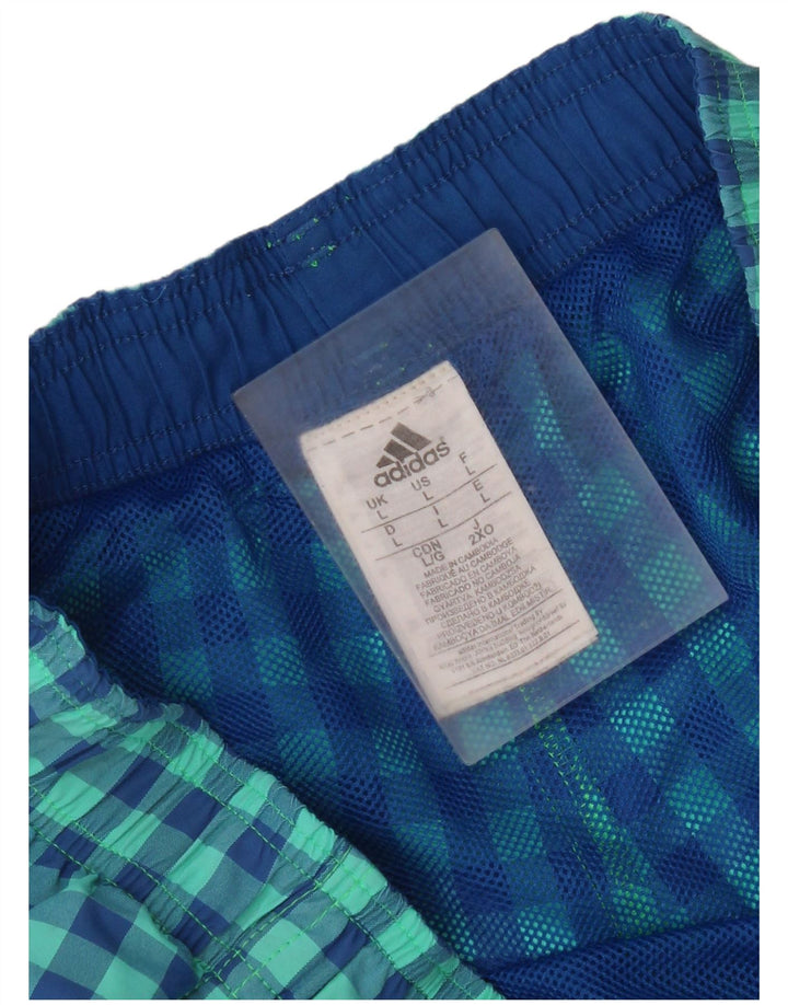 Adidas Mens Swimming Shorts Large  Turquoise Gingham Nylon