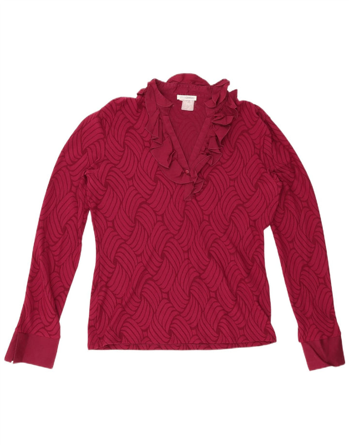 NARACAMICIE Womens Top Long Sleeve UK 14 Large Burgundy Geometric